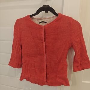 Tahari Lined Red Linen Jacket, 3/4 Sleeve